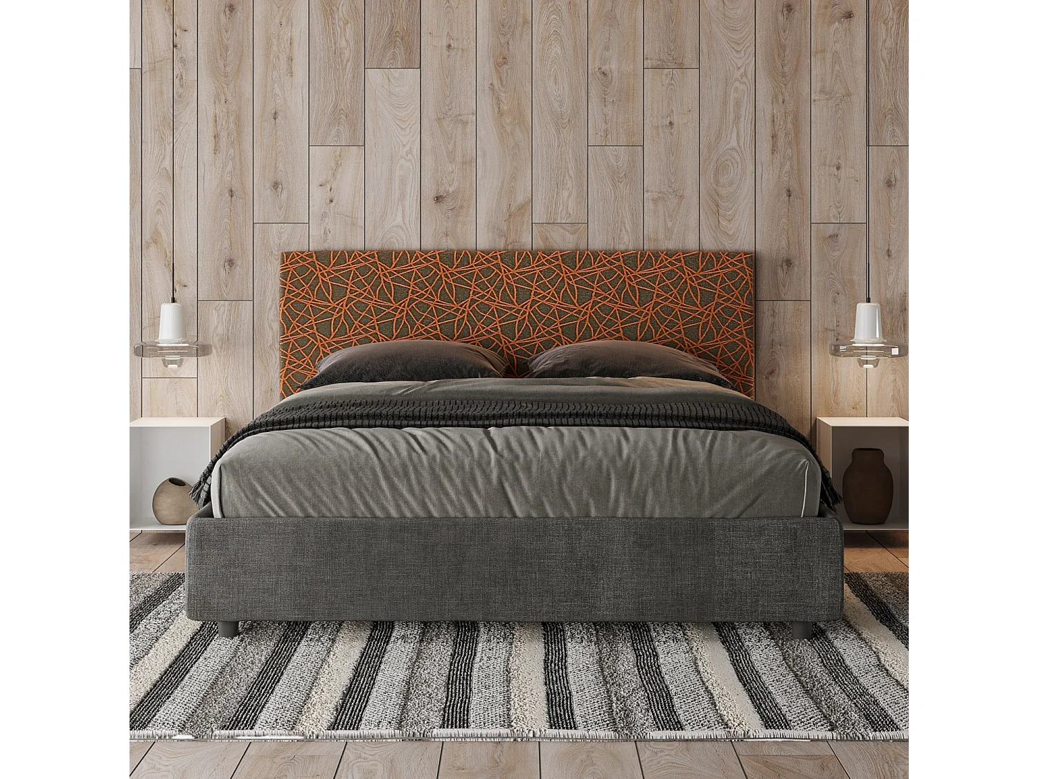 Cama contenedor doble tapizada 160x190 tela Era 04 naranja Arla