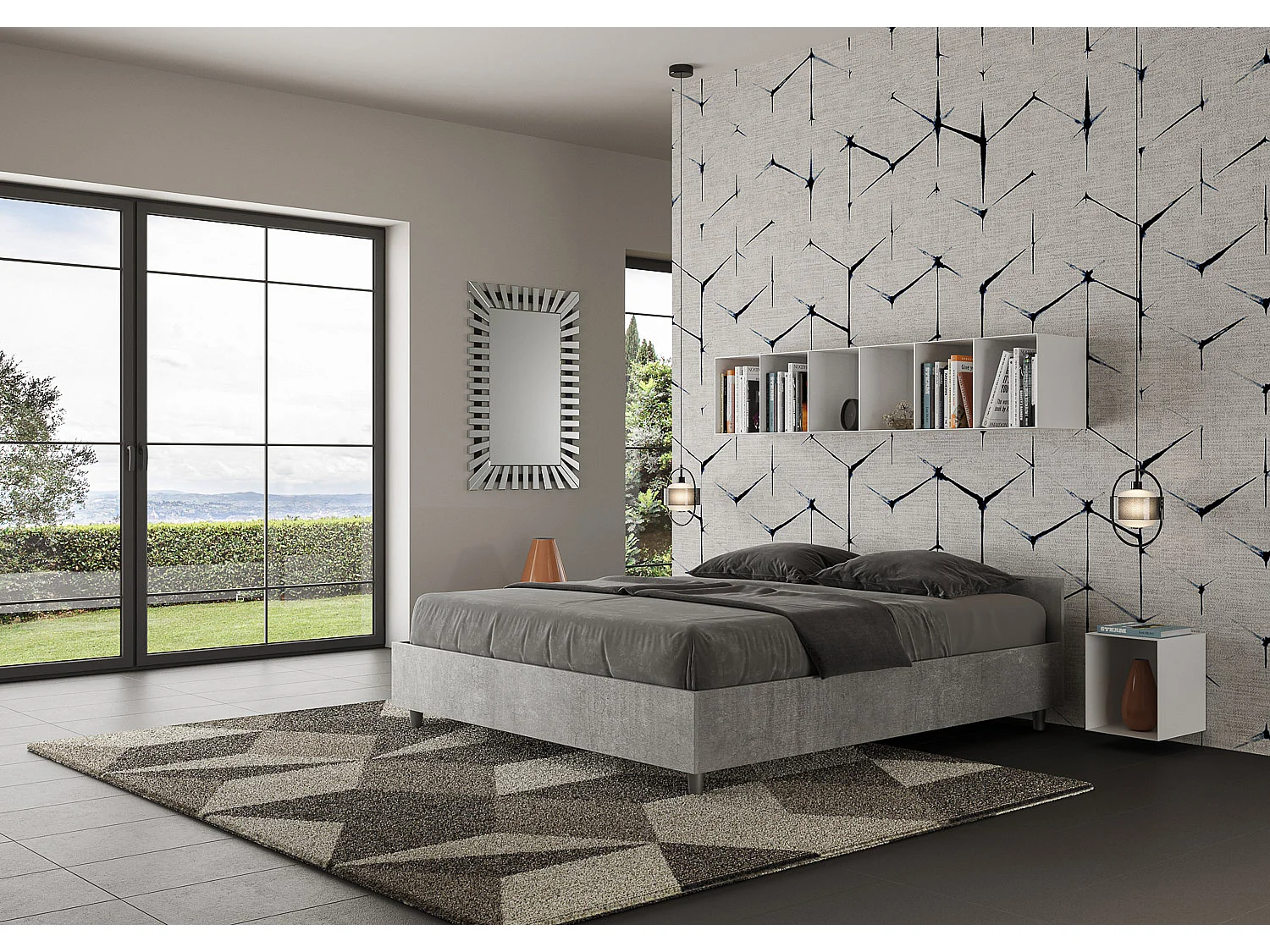 Nuamo 160x200 Doppelbett mit Stauraum und Lift, Zementoberfläche