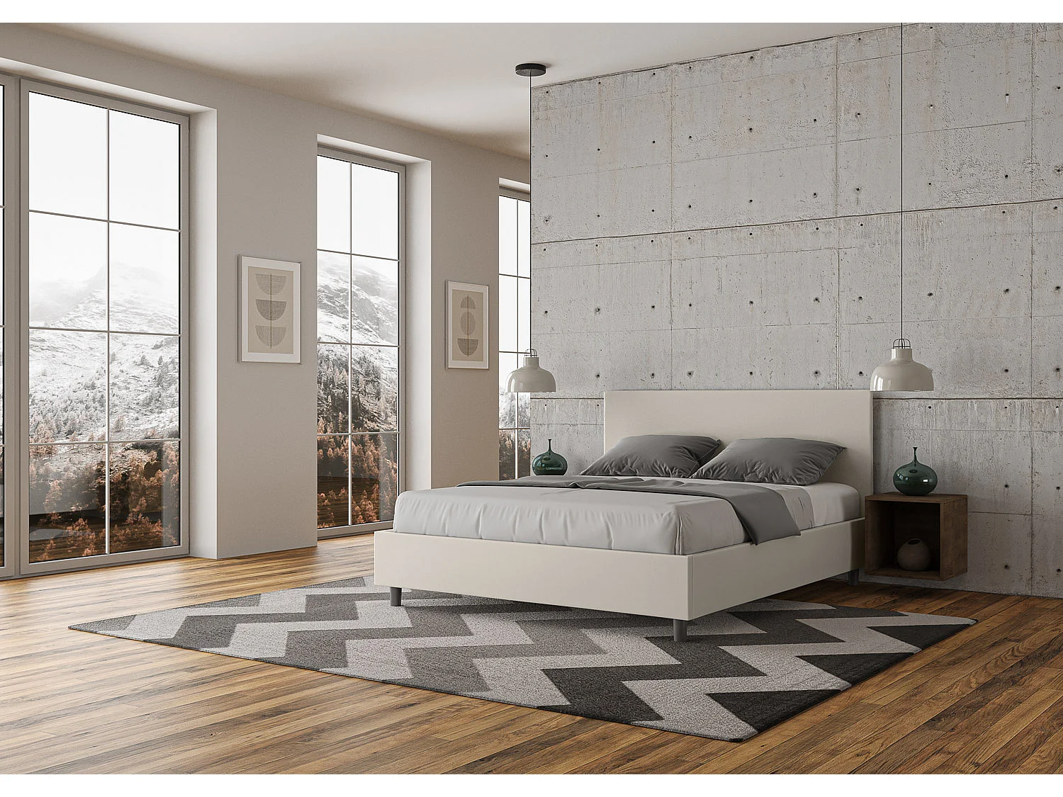 Cama contenedor doble 160x200 símil piel blanca Adele