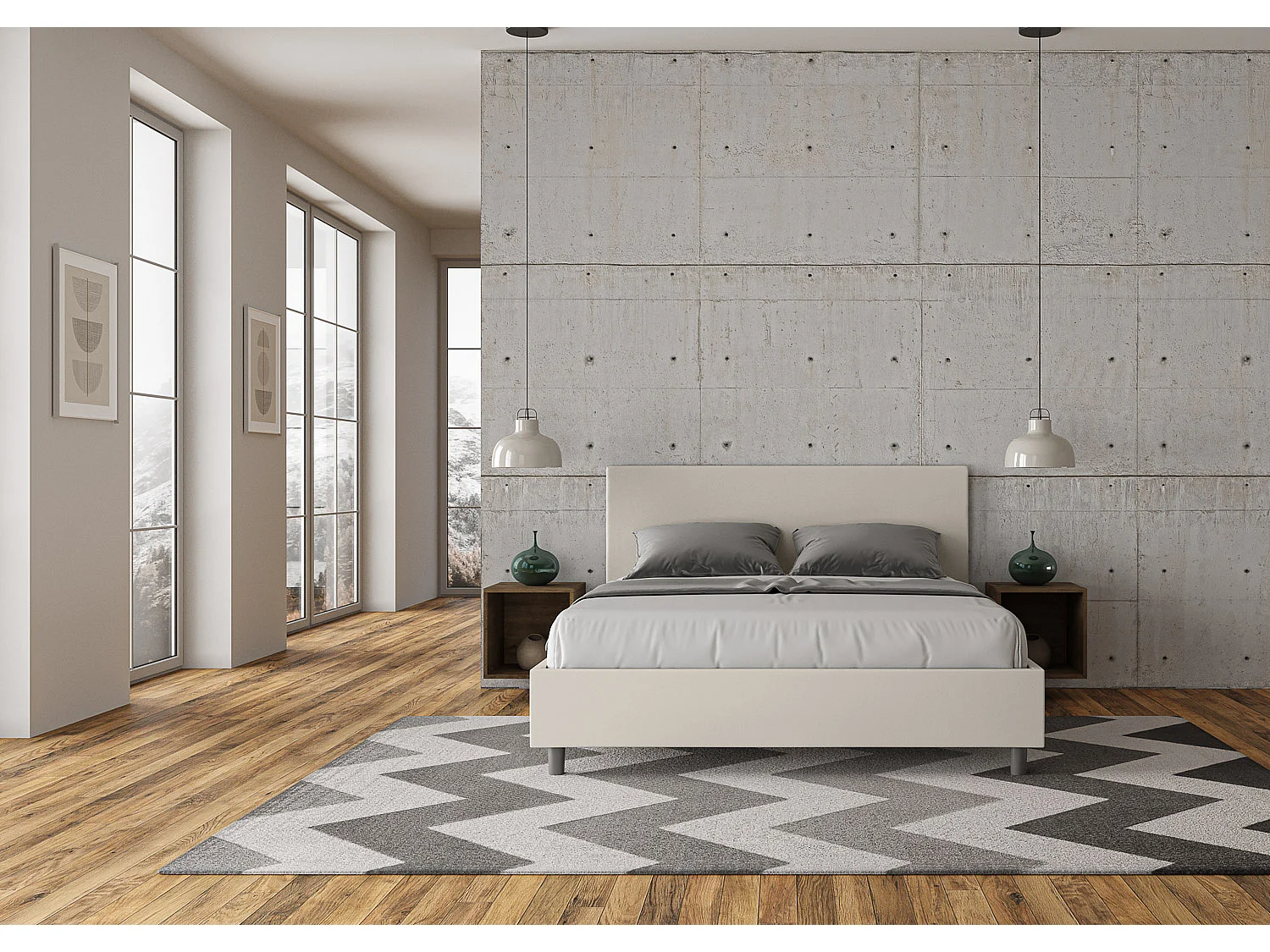 Letto contenitore doppia alzata imbottito 160x200 similpelle bianco Adele