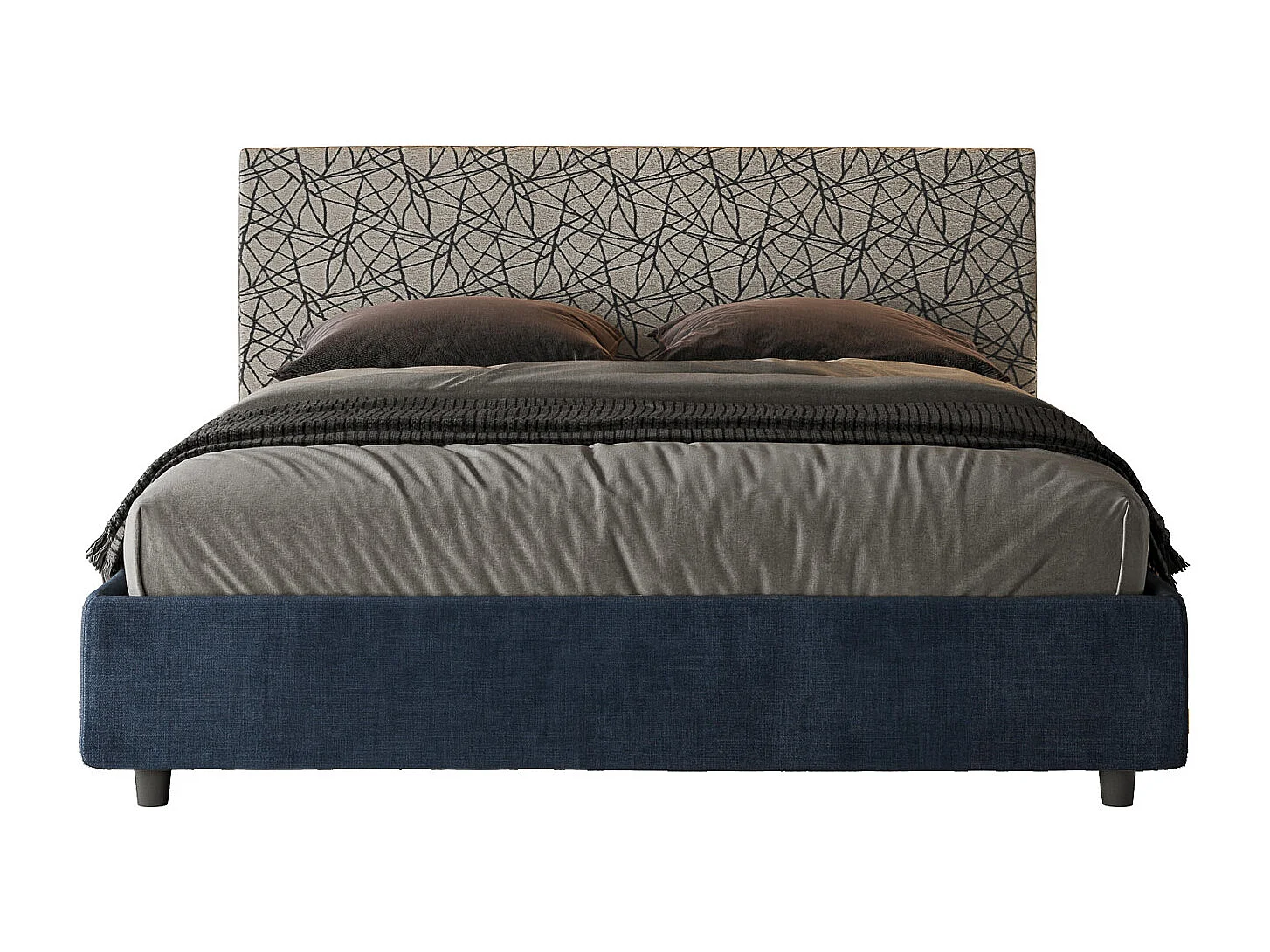 Letto contenitore doppia alzata imbottito 160x200 tessuto Era 09 blu Arla