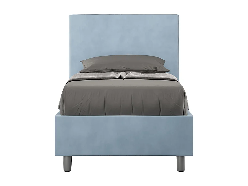 Letto contenitore imbottito 80x190 microfibra azzurro Adele
