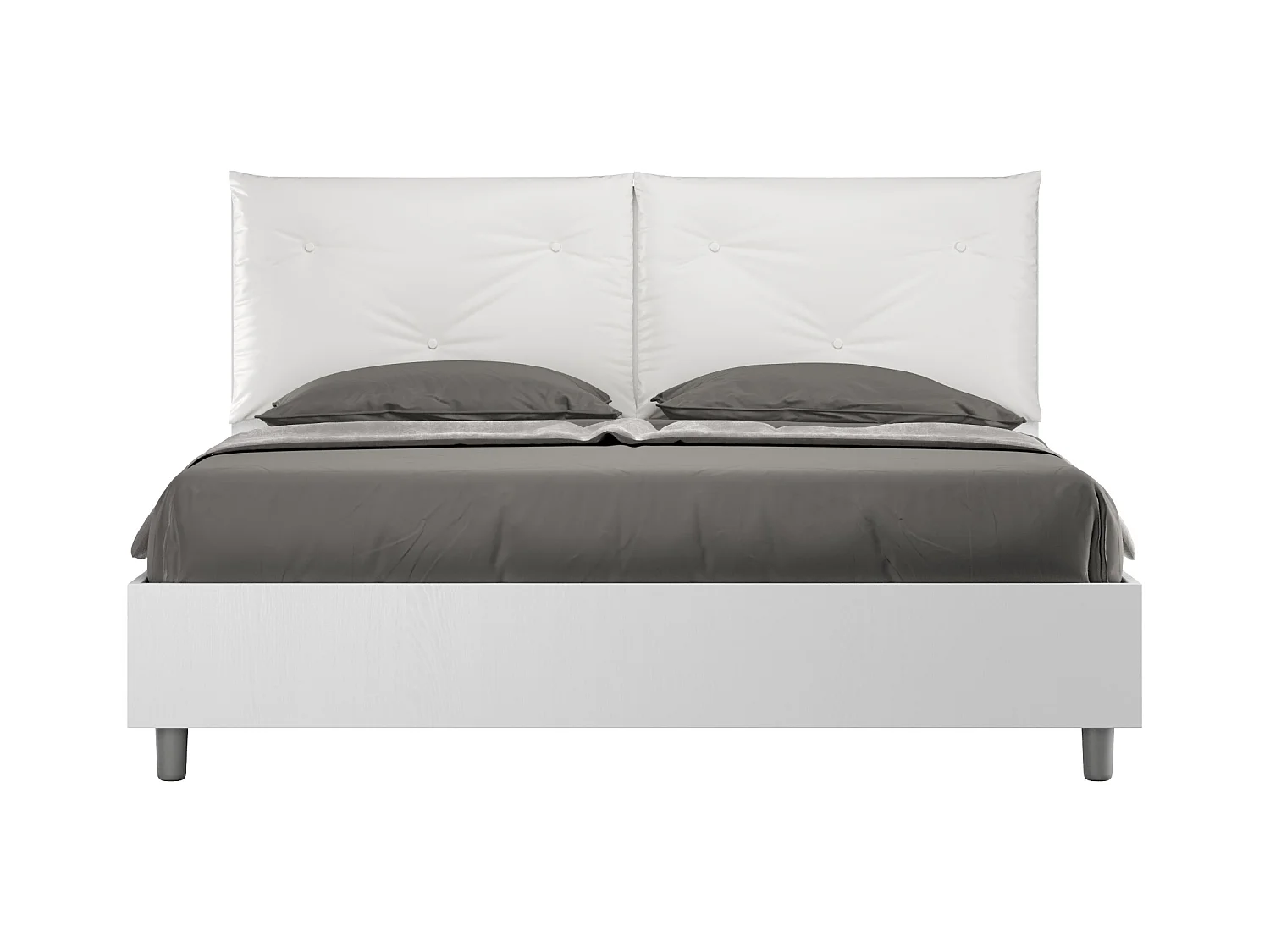 Lit double avec rangement, double relevage, 160x190 cm, bois de frêne blanc, coussins simili cuir blanc, Egos Appia