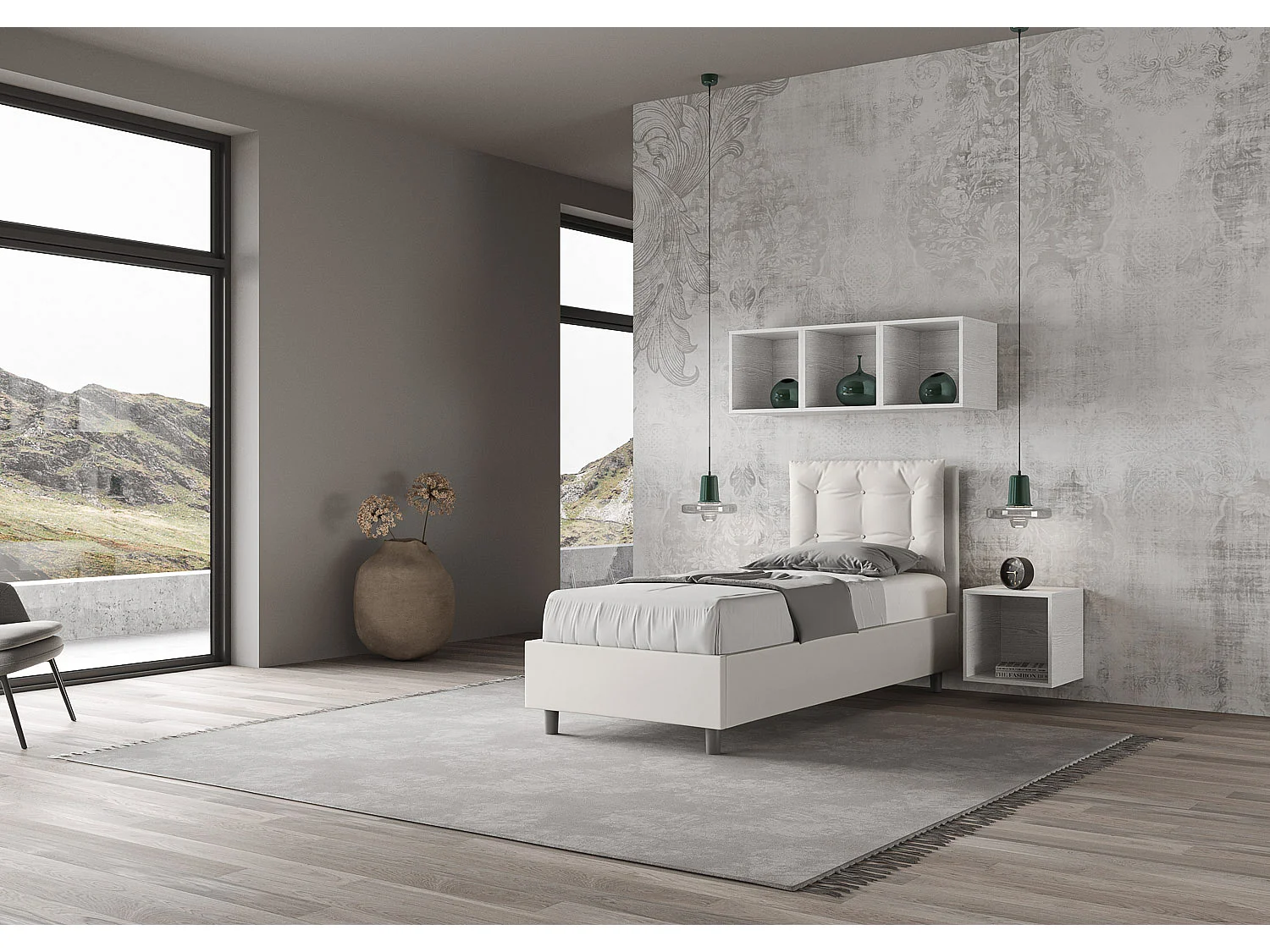 Lit coffre rembourré en simili cuir blanc Annalisa 80x210