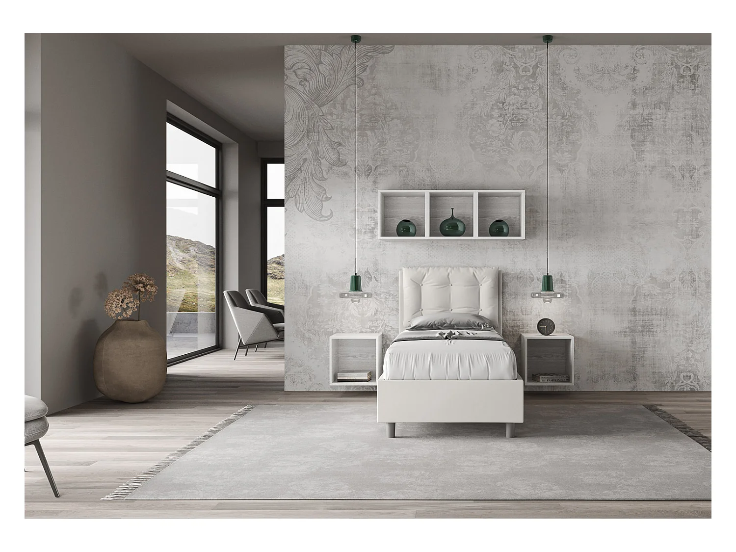 Letto contenitore imbottito 80x210  similpelle bianco Annalisa