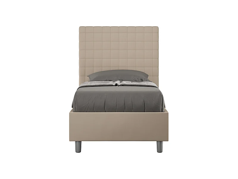 Lit coffre rembourré en simili cuir gris tourterelle Sunny 80x210