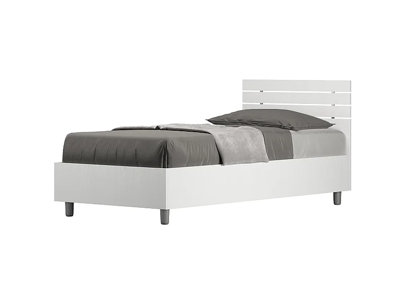 Einzelbett mit Stauraum 80x200, gerades Kopfteil mit Ankel-Latten aus weißer Esche