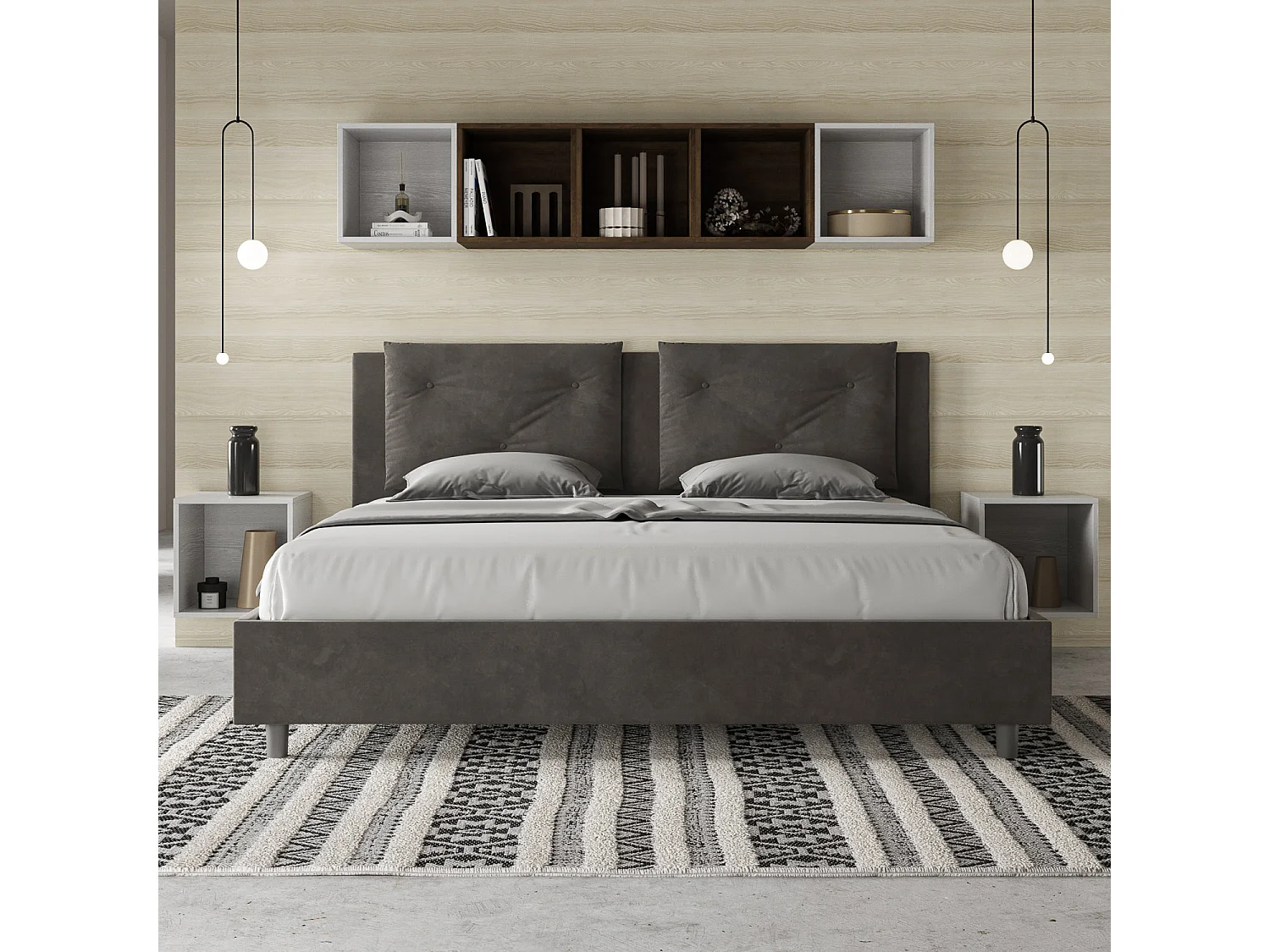 Kingsize tweepersoonsbed met gewatteerde container 170x210 Appia grijze microvezel