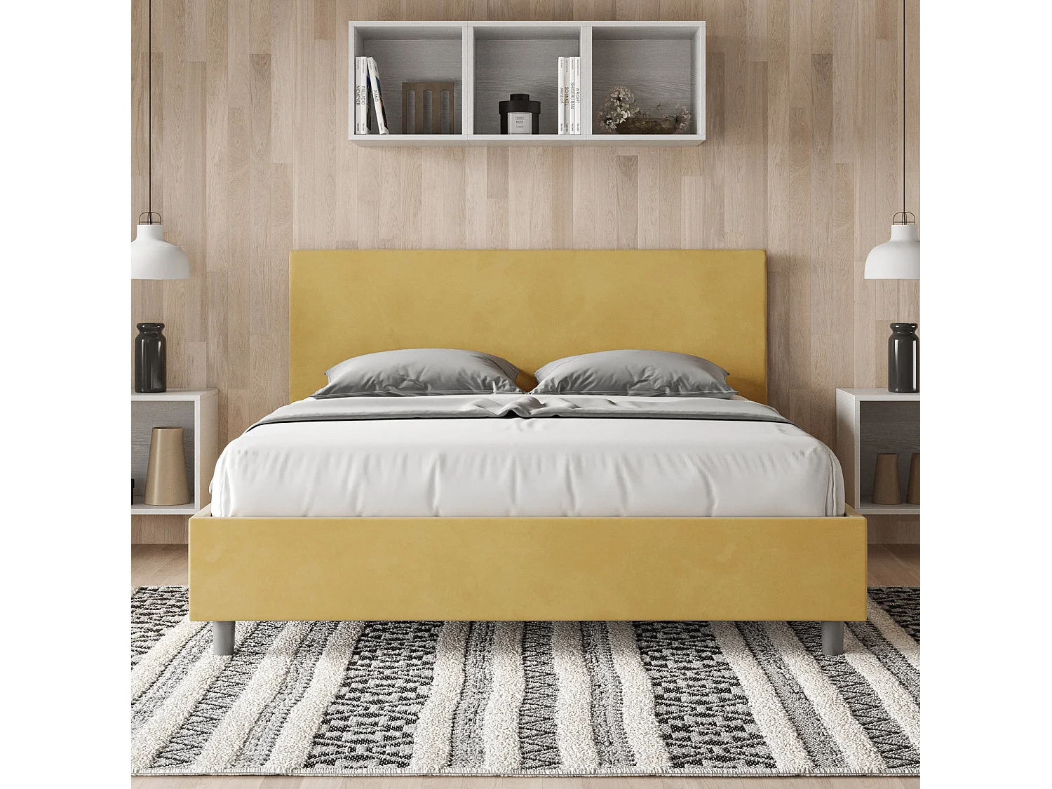 Cama Adele 170x210 base e recipiente ocre