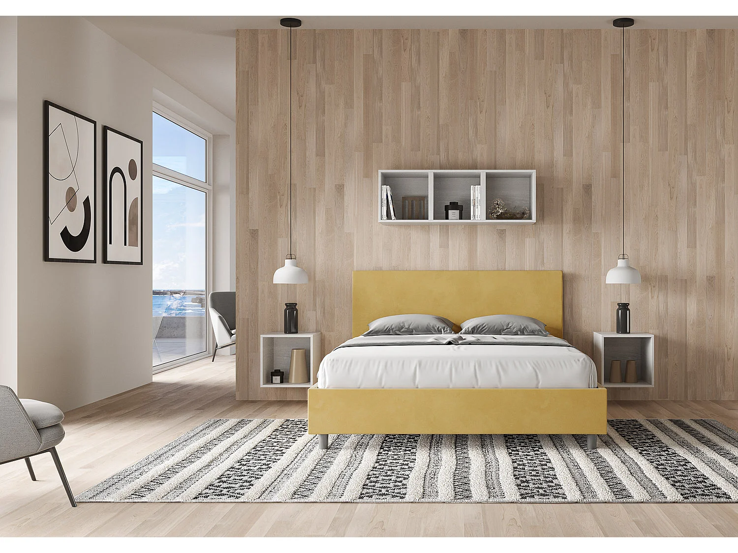 Cama Adele 170x210 base e recipiente ocre