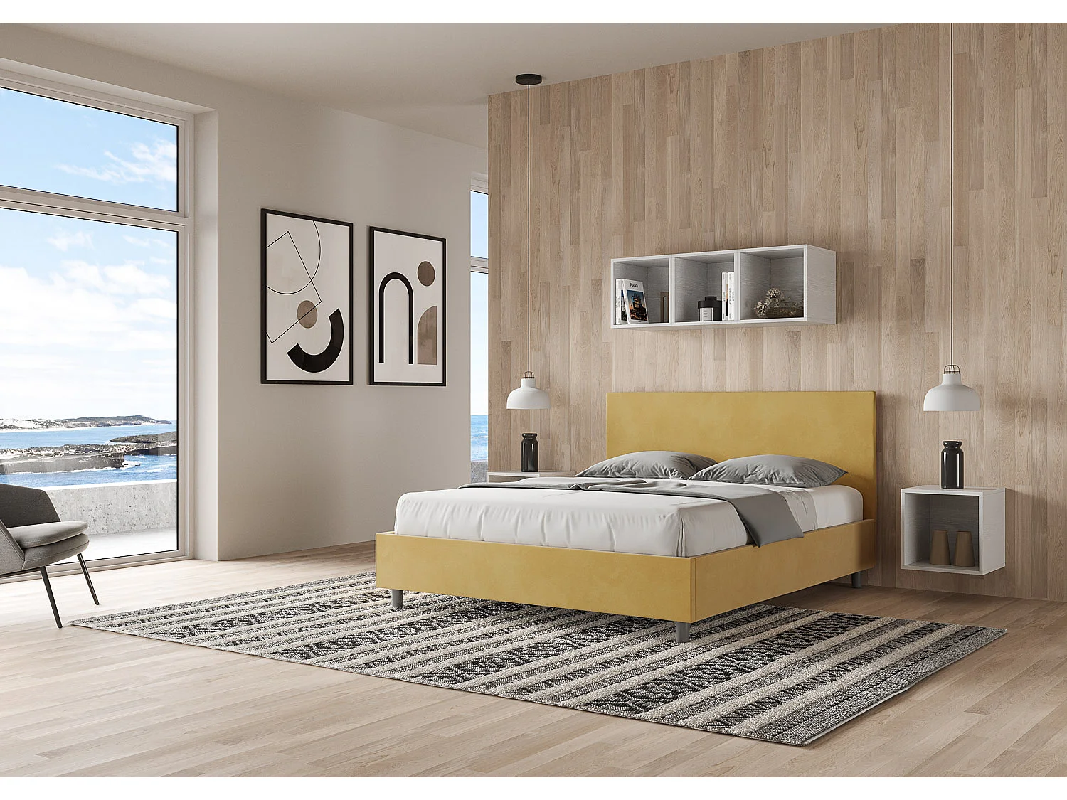 Cama Adele 170x210 base e recipiente ocre