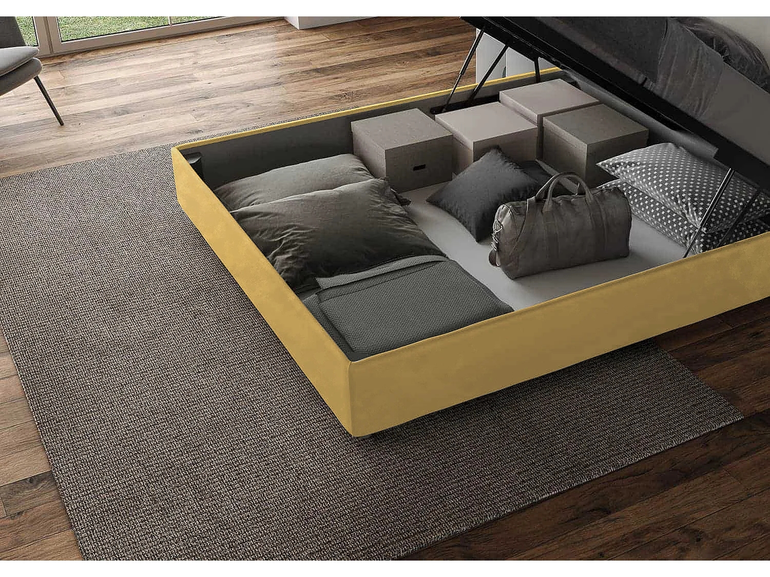 Cama Adele 170x210 base e recipiente ocre