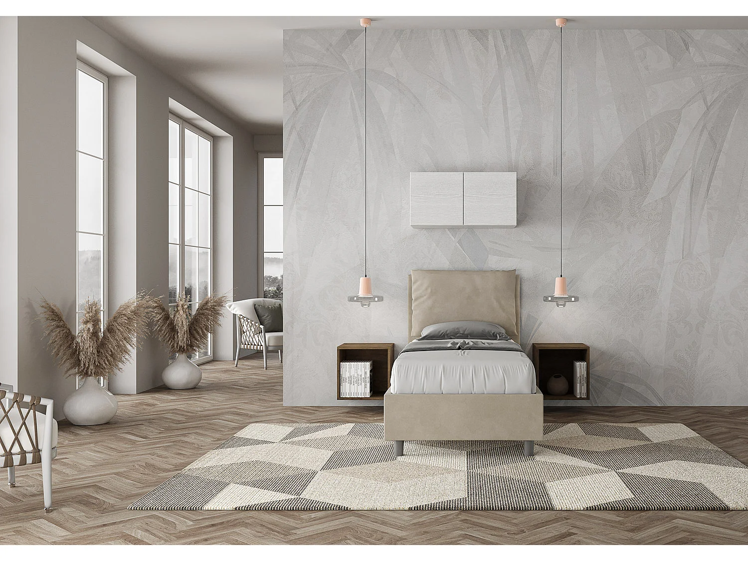 Cama Antea sin somier acolchado 90x200 en microfibra arena