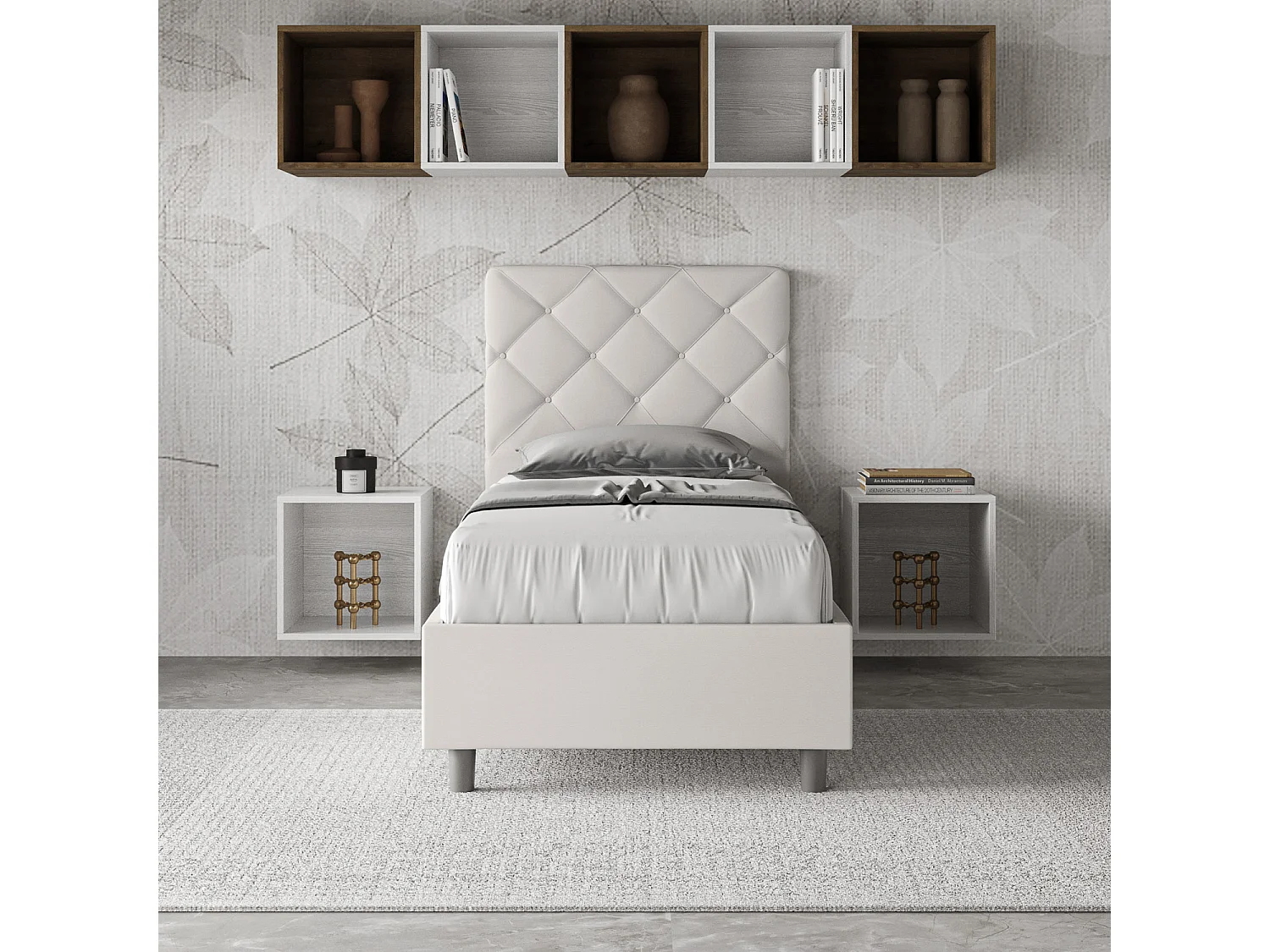 Lit Priya en simili cuir blanc avec sommier tapissé 80x210