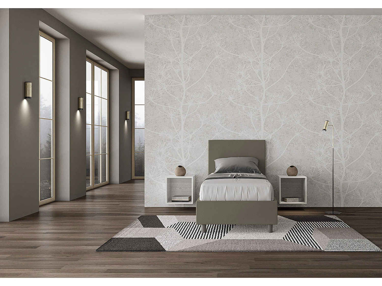 Lit rembourré en simili cuir Adele cappuccino sans sommier 80x200