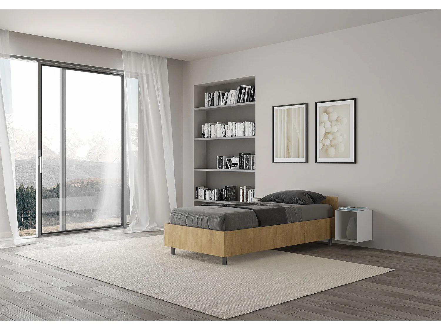 Cama Nuamo roble con somier 80x190