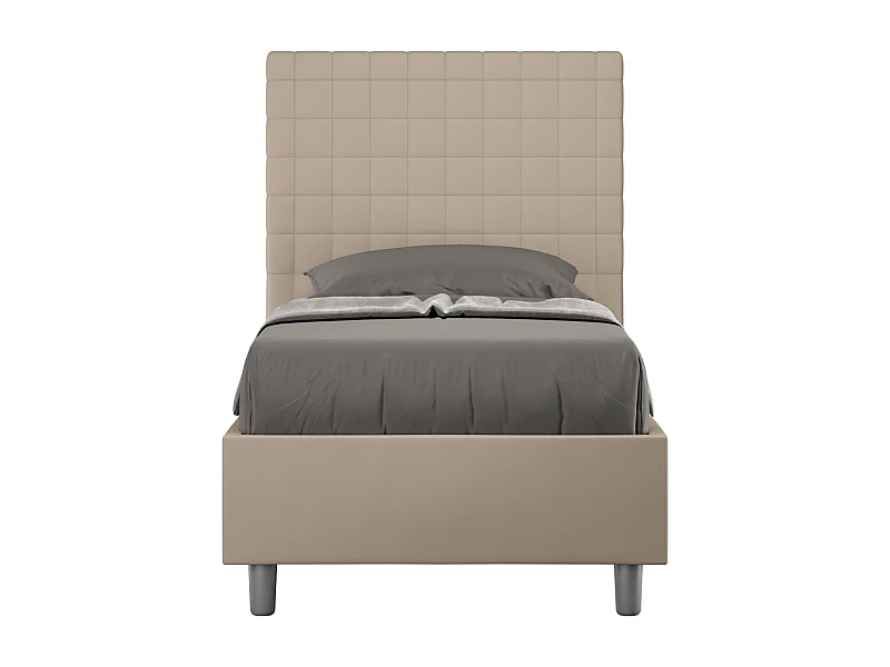 Cama Sunny gris tórtola símil piel con base tapizada 80x200