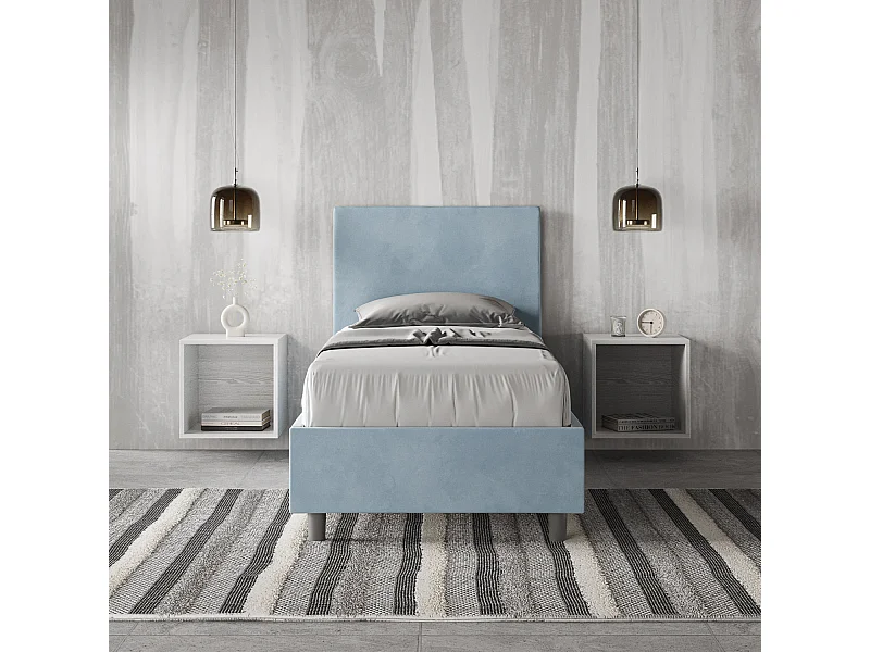 Letto senza rete imbottito 80x200 microfibra azzurro Adele