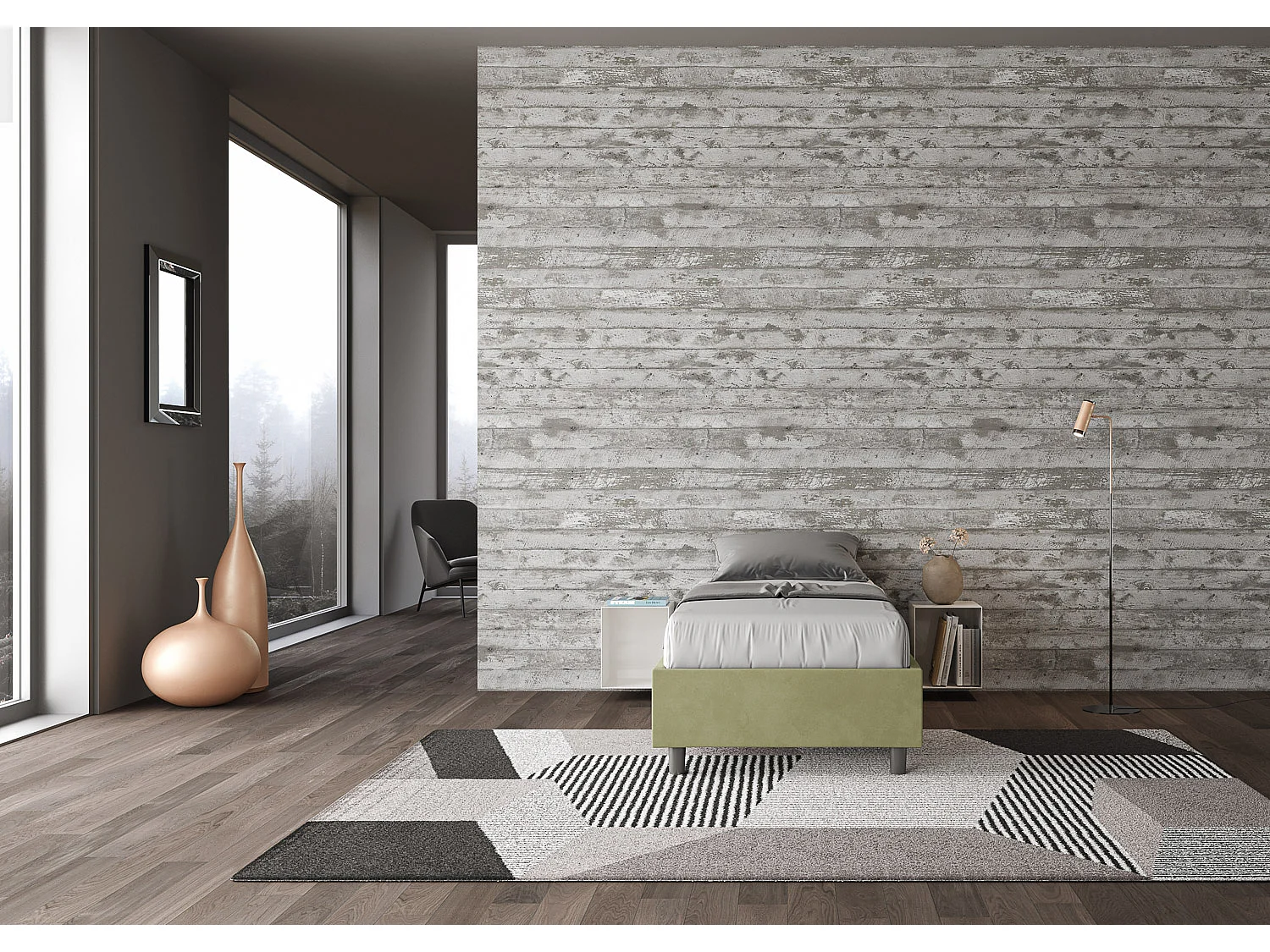 Lit Sommier avec sommier capitonné 90x200 Azelia microfibre thé vert