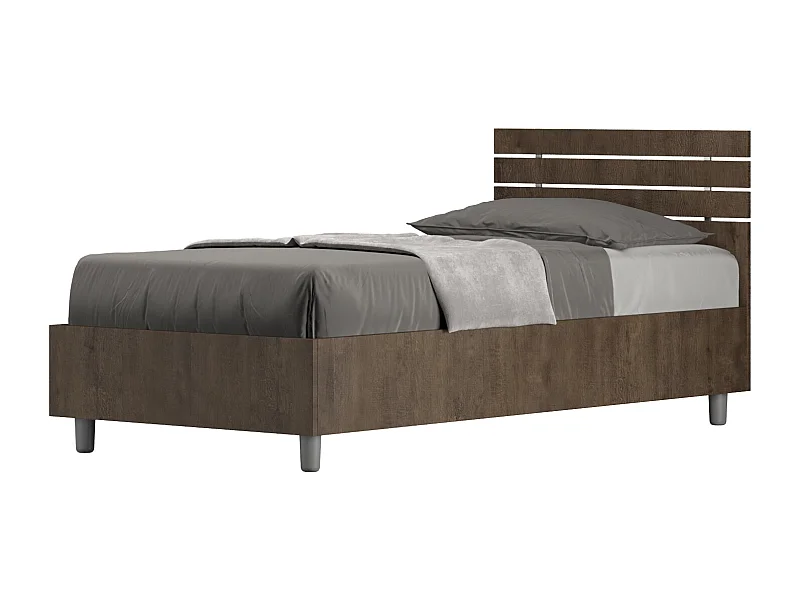 Lit avec sommier 80x200, tête de lit droite à lattes en noyer Ankel