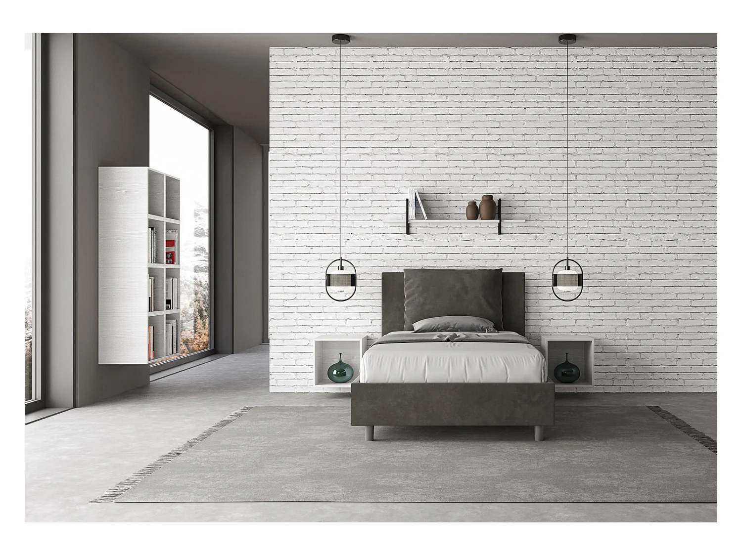 Lit Antea 100x190 sommier et conteneur gris