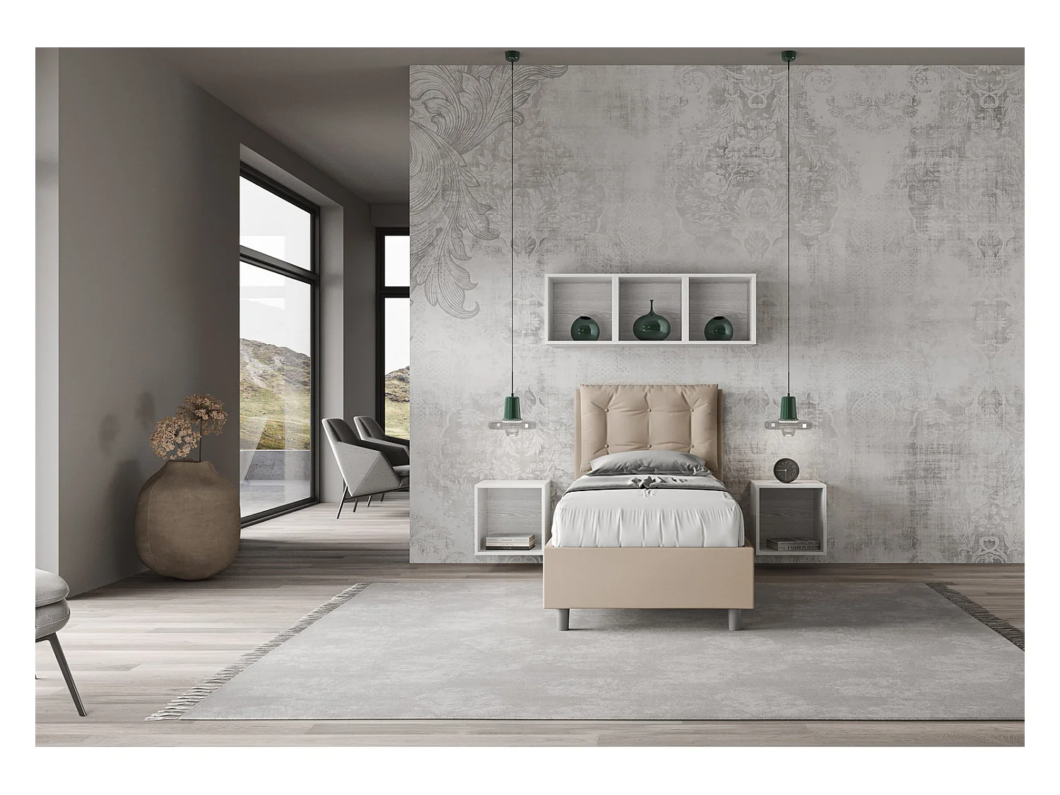 Letto senza rete imbottito 80x210 similpelle tortora Annalisa