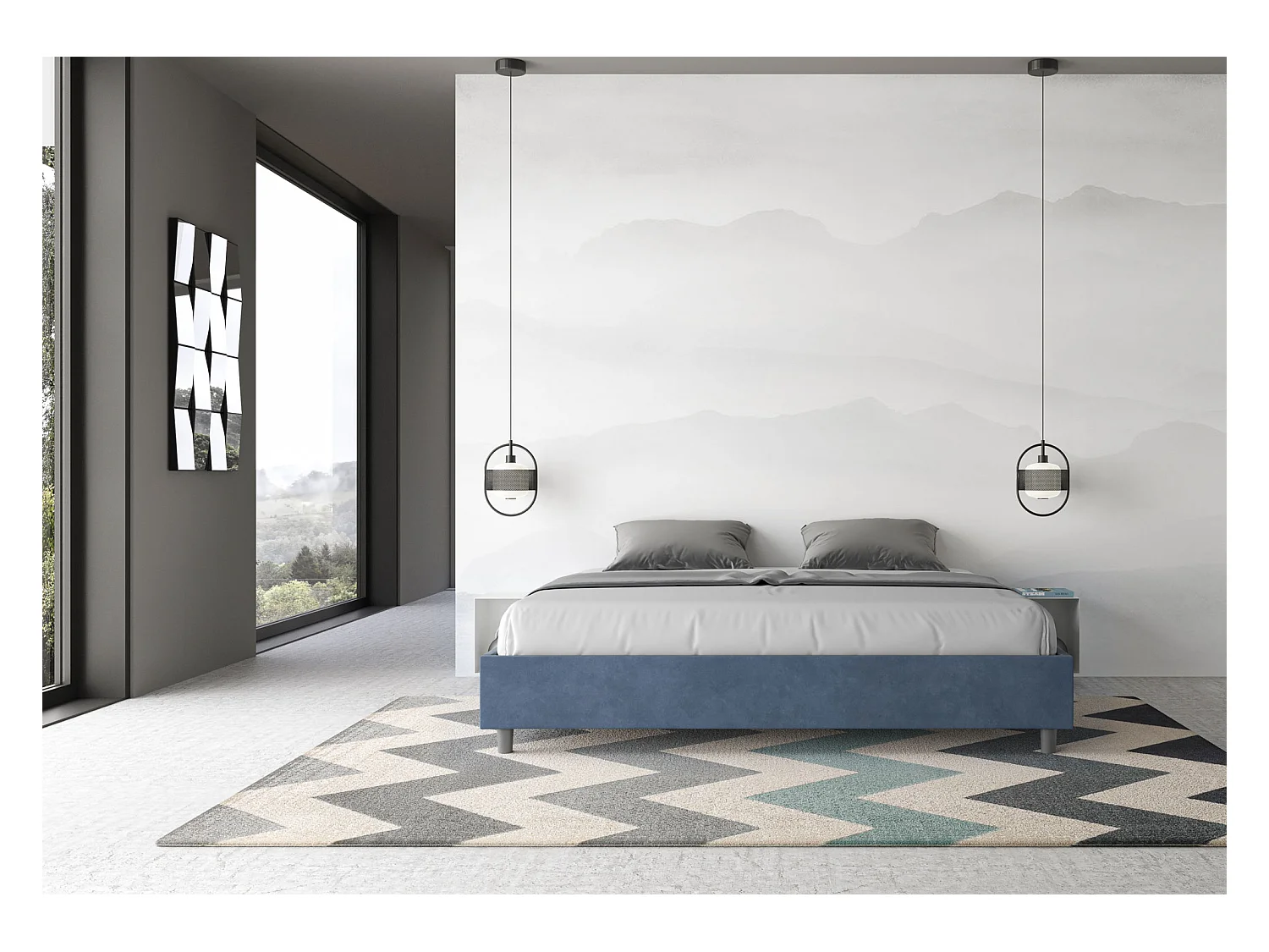 Cama Azelia Sommier 190x210 con red azul