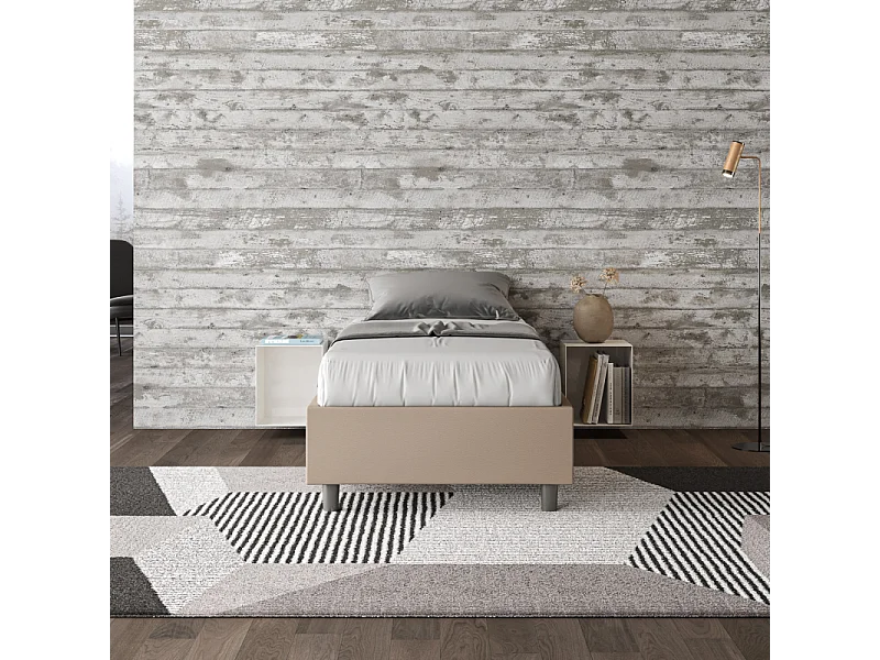 Letto Sommier con rete imbottito 80x200 similpelle bianco Azelia