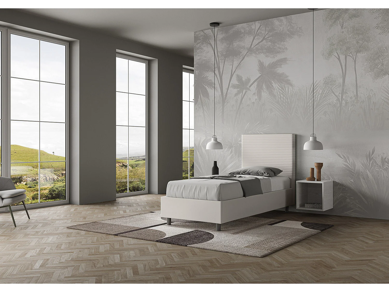 Cama Focus símil piel blanca con base tapizada 80x210