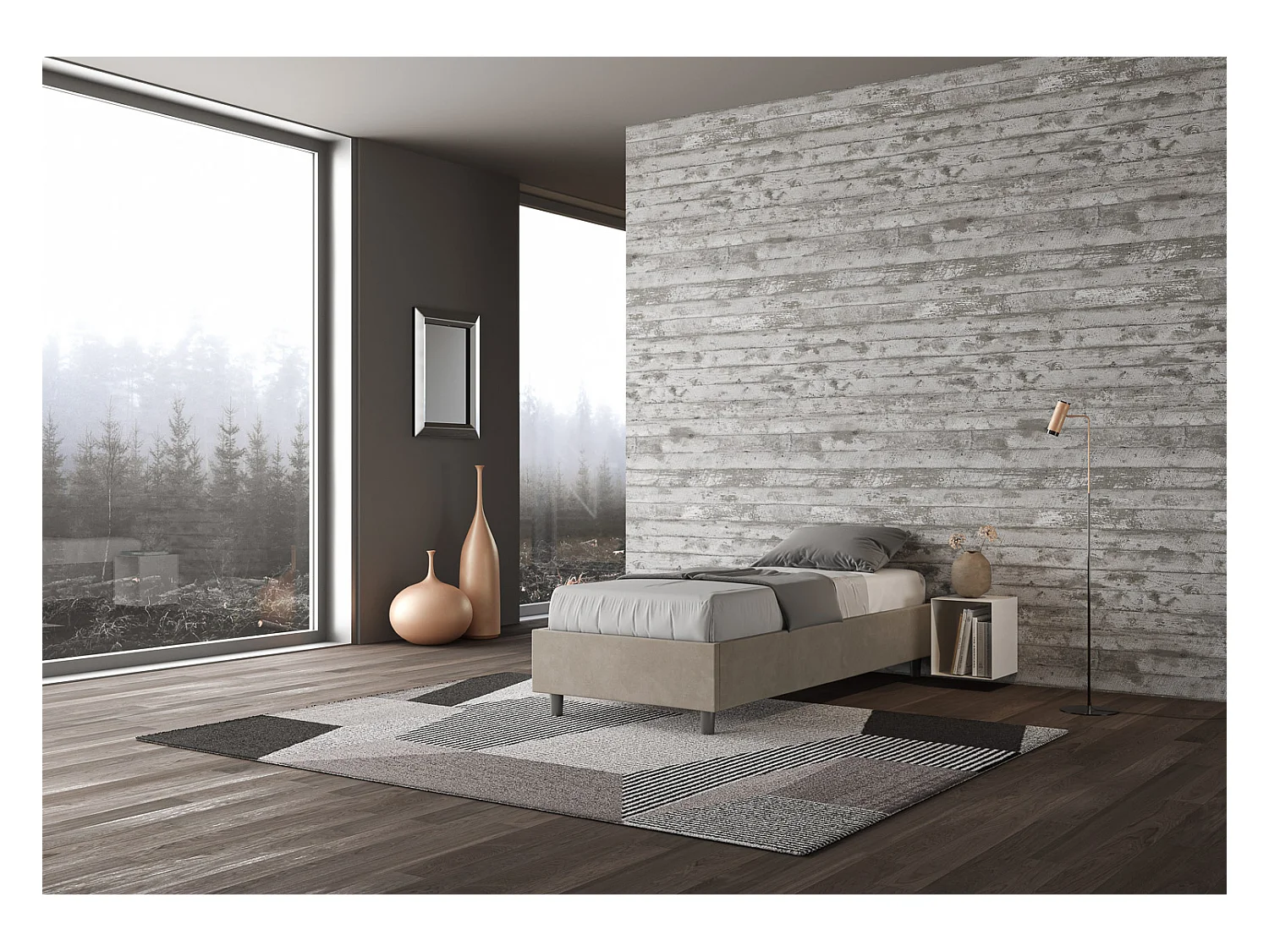 Lit Sommier avec sommier capitonné 80x210 en microfibre Azelia sable