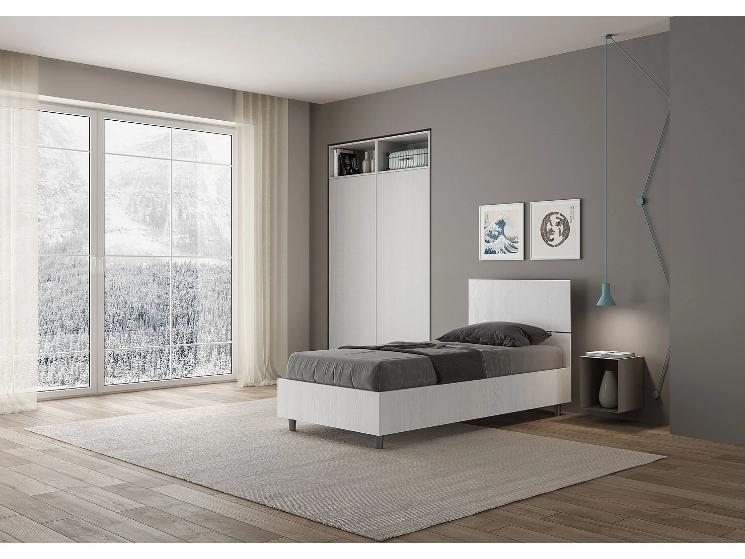 Letto con rete 80x190 testata dritta bianco frassino Demas