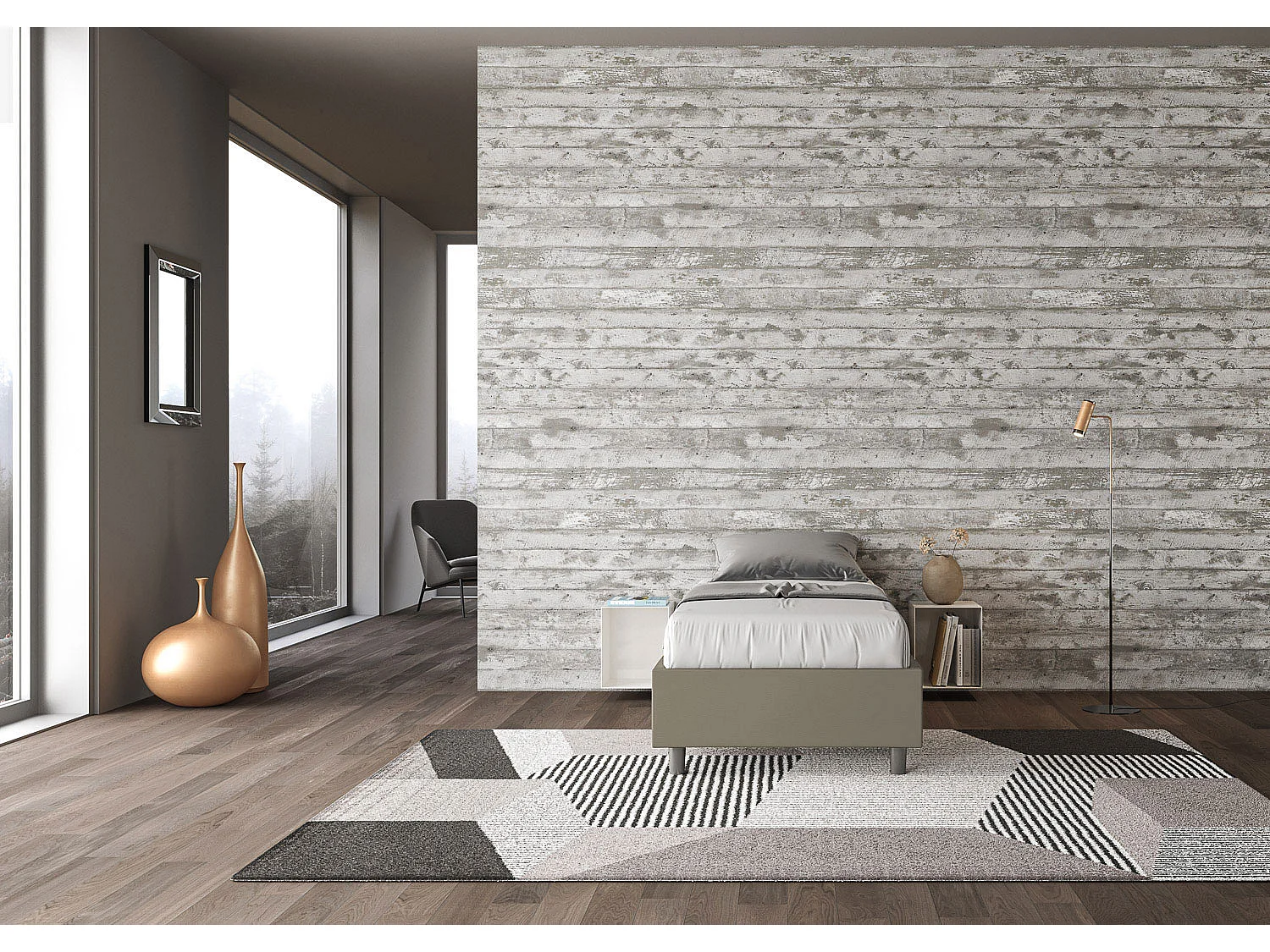 Letto Sommier con rete imbottito 80x200 similpelle cappuccino Azelia