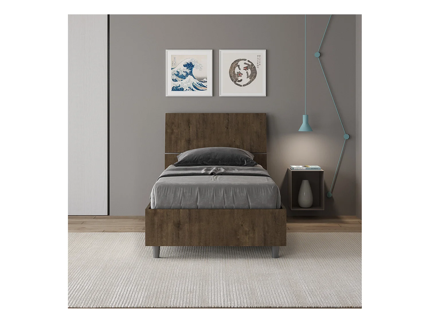 Cama sin somier 80x190 cabecero recto Demas nogal