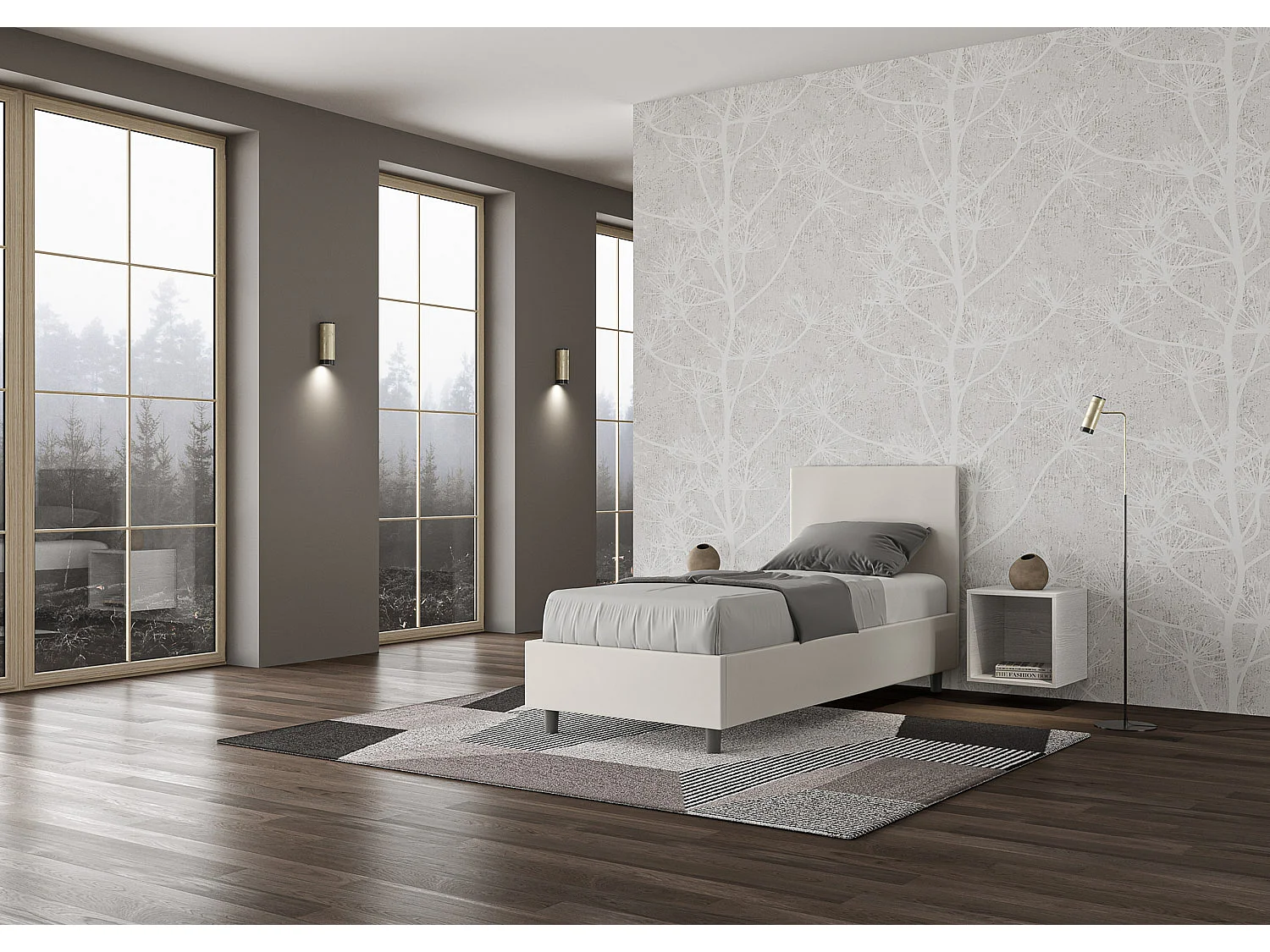 Cama tapizada símil piel blanca Adele sin somier 80x210