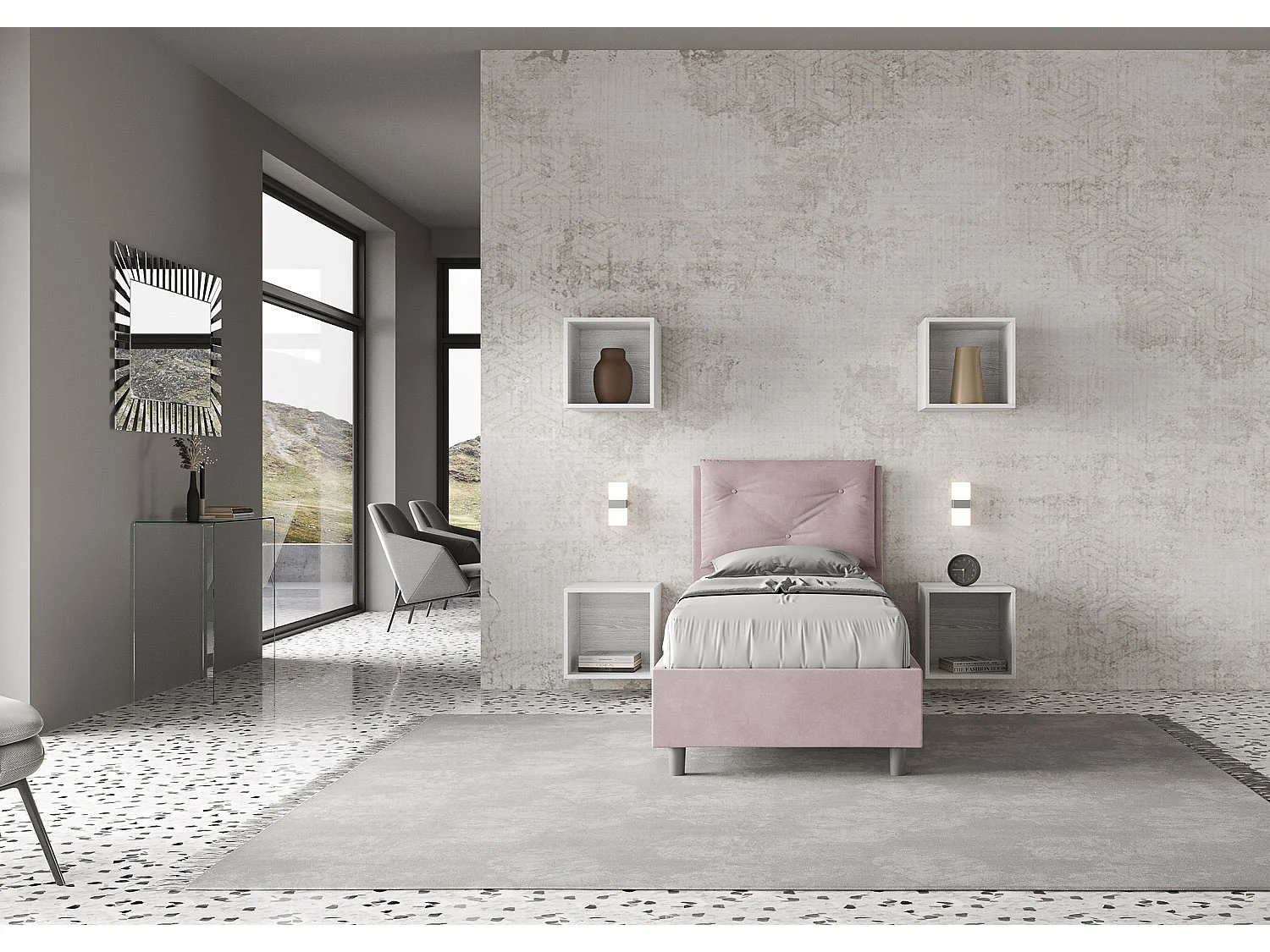 Cama Appia con base acolchada de microfibra glicina 80x200