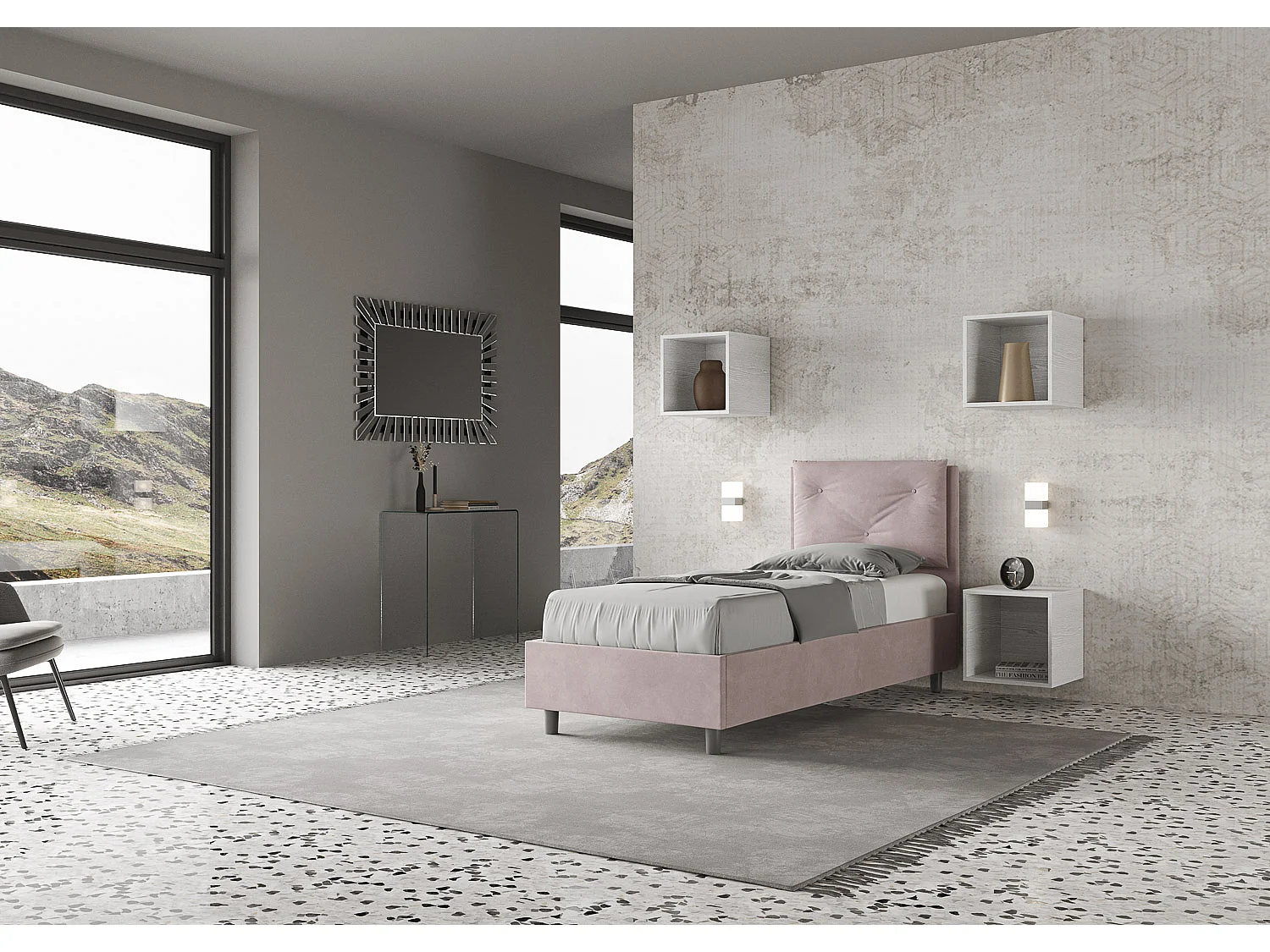 Cama Appia con base acolchada de microfibra glicina 80x200