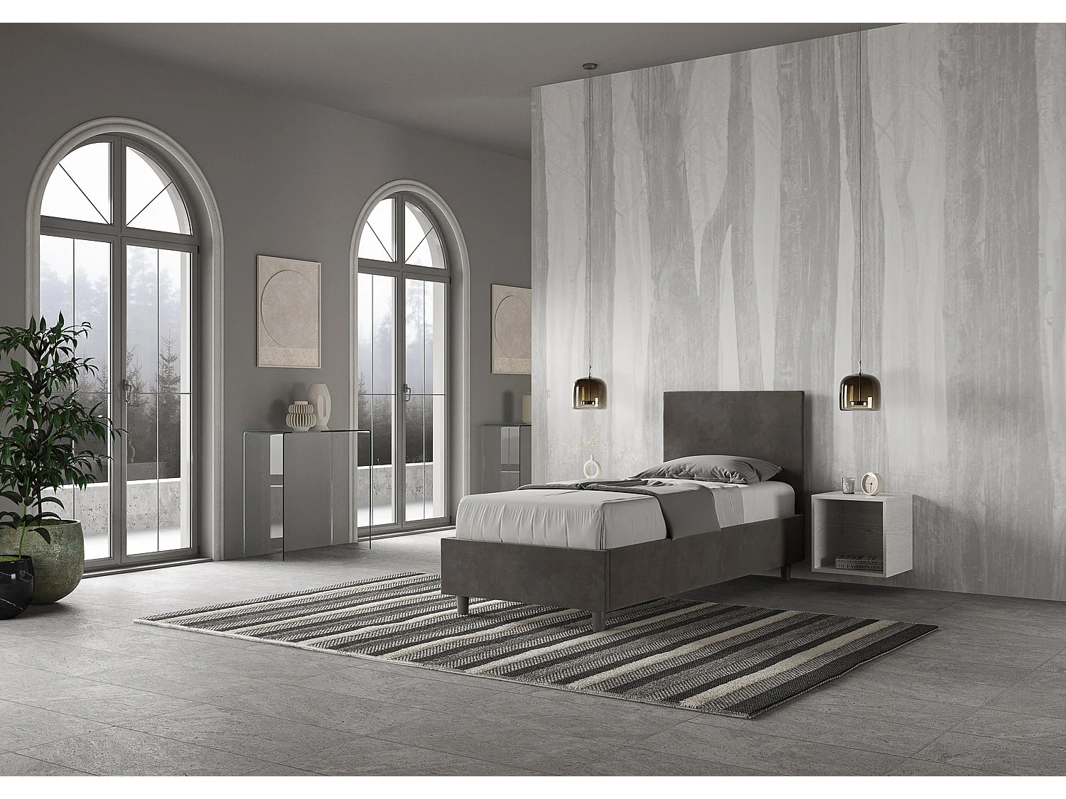 Lit capitonné microfibre gris Adele sans sommier 90x190