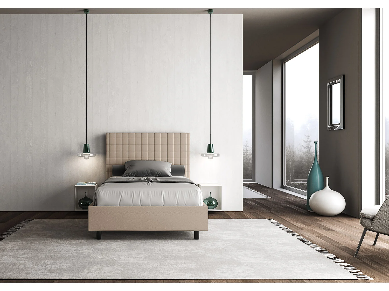 Lit Sunny 100x210 base et conteneur gris tourterelle