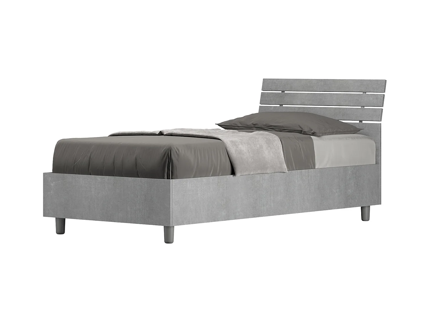 Cama sin somier 80x190 cabecero inclinado lamas cemento Ankel