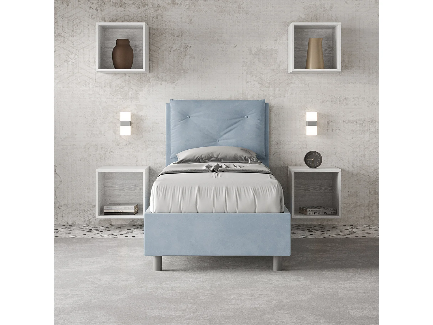 Lit microfibre bleu clair Appia avec sommier capitonné 80x200