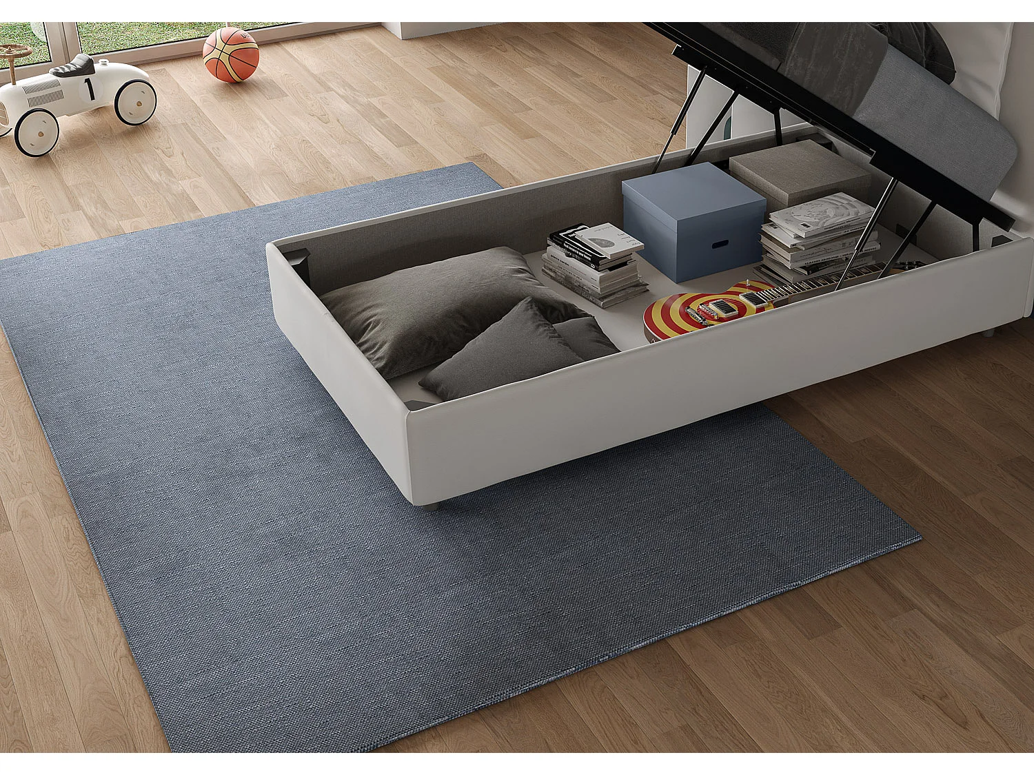 Lit Focus 100x190 avec base et conteneur blanc