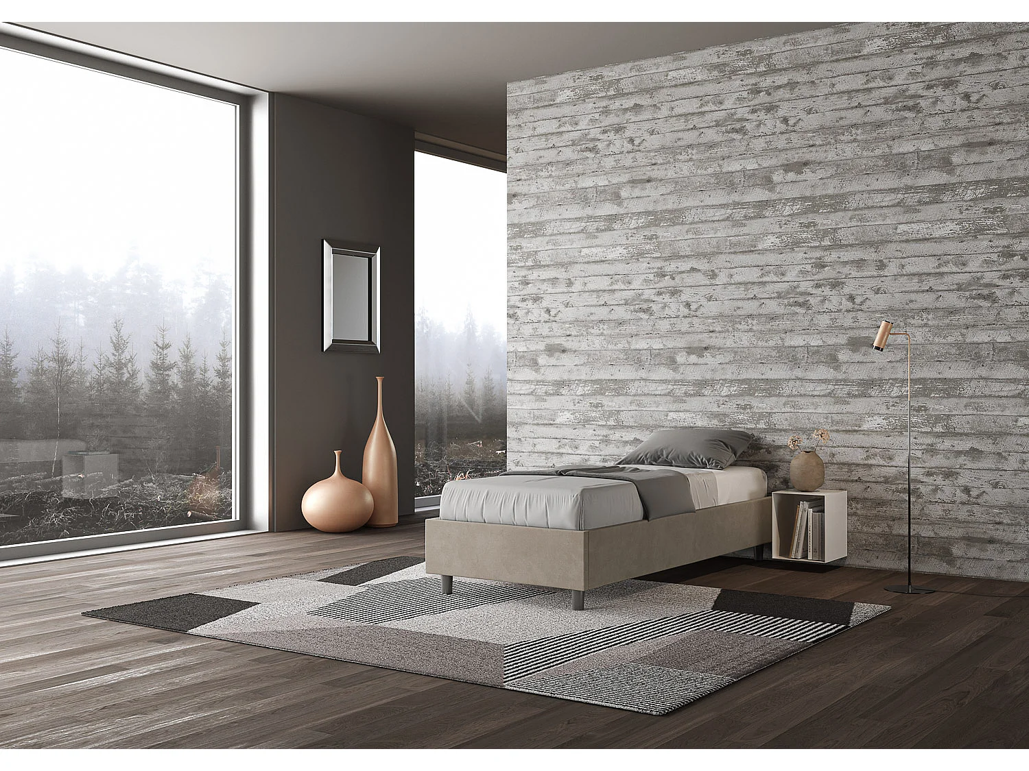 Letto Sommier senza rete imbottito 80x210 microfibra sabbia Azelia