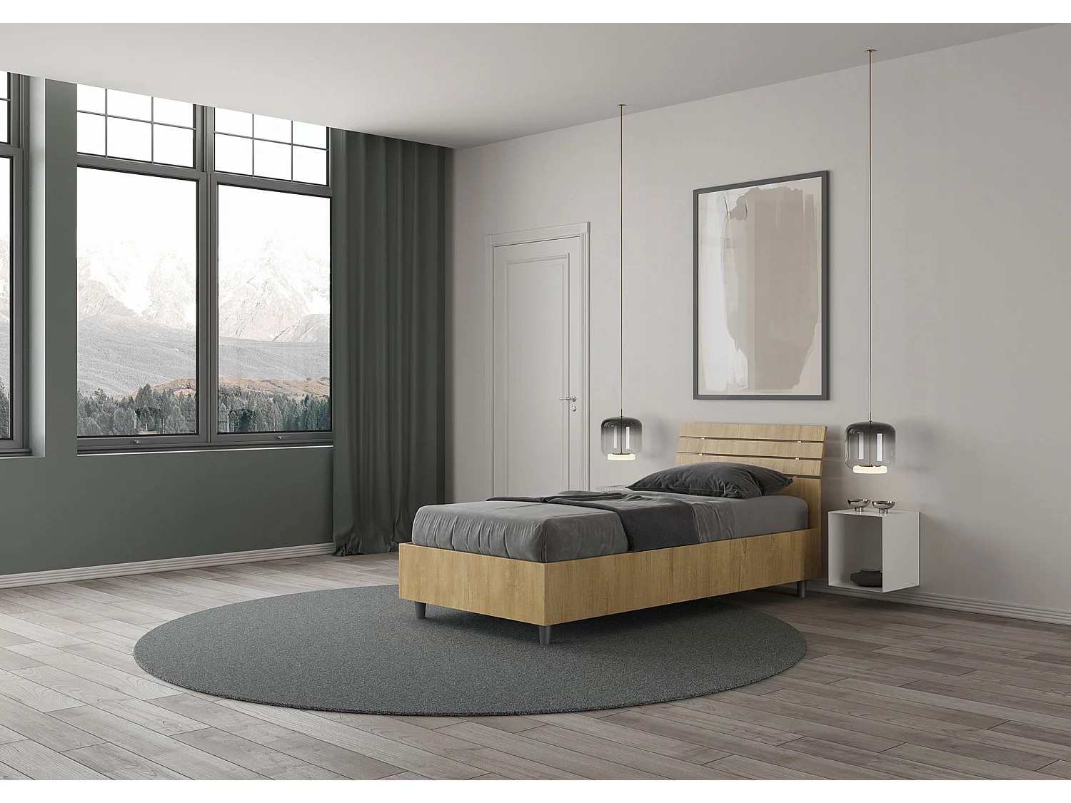 Letto senza rete 80x190 testata inclinata con doghe quercia Ankel