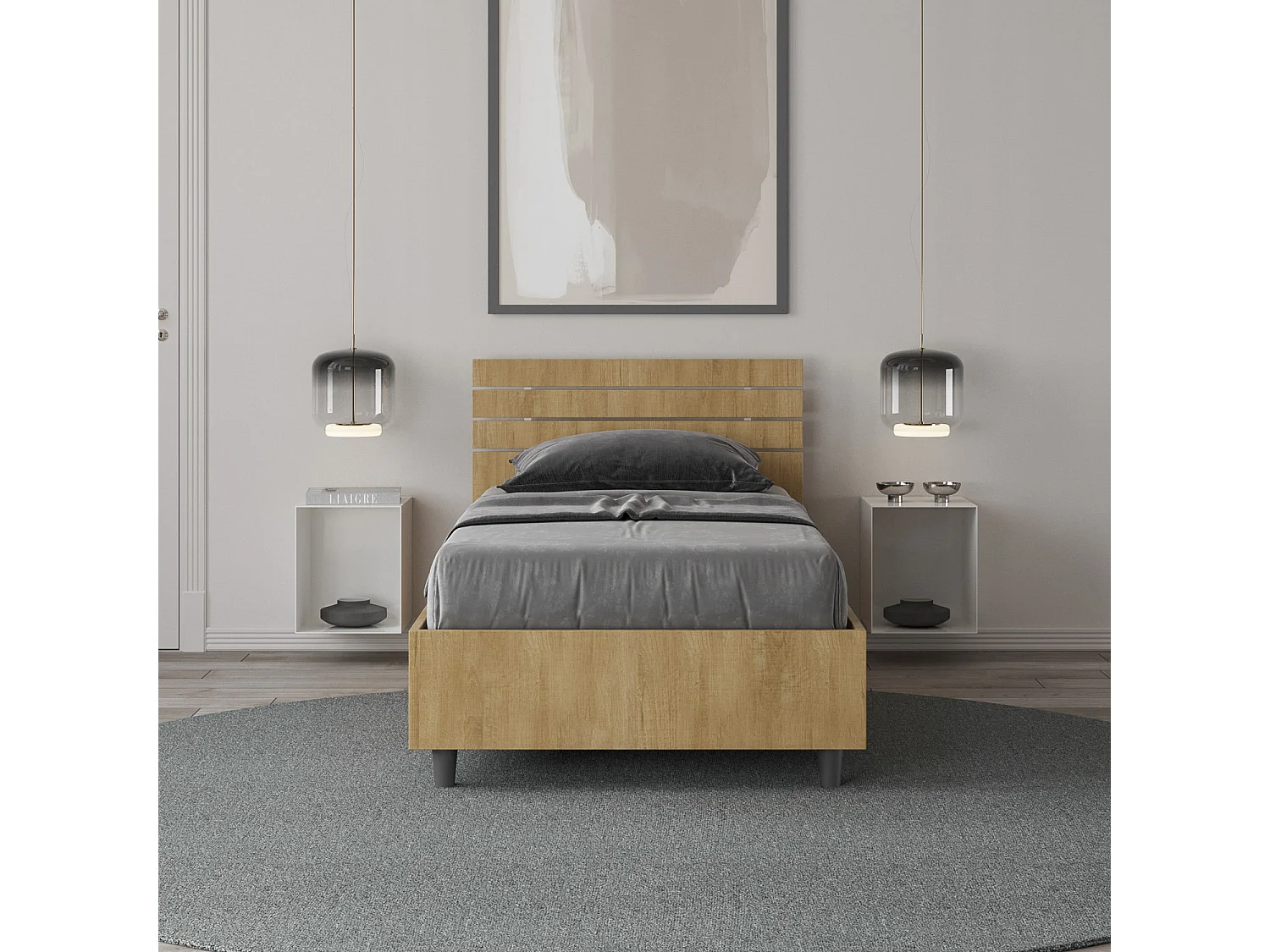 Lit sans sommier Tête de lit inclinée 80x190 à lattes en chêne Ankel