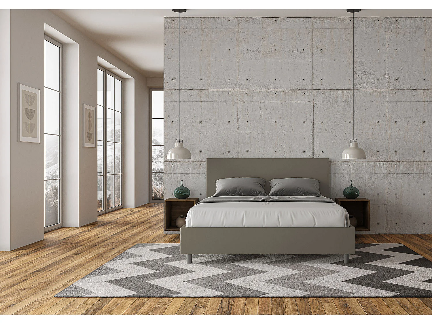 Cama contenedor doble tapizada símil piel capuchino Adele 160x210