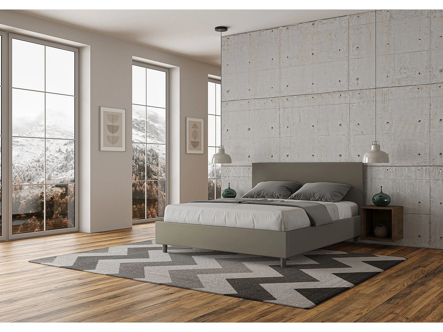 Cama contenedor doble tapizada símil piel capuchino Adele 160x210