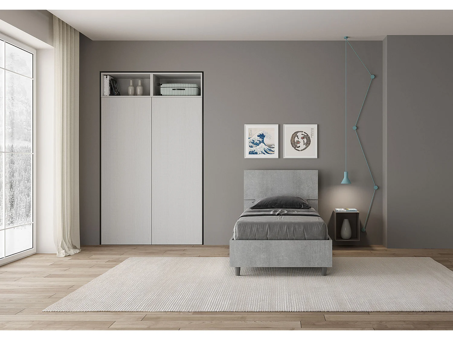 Letto contenitore 80x190 testata dritta cemento Demas