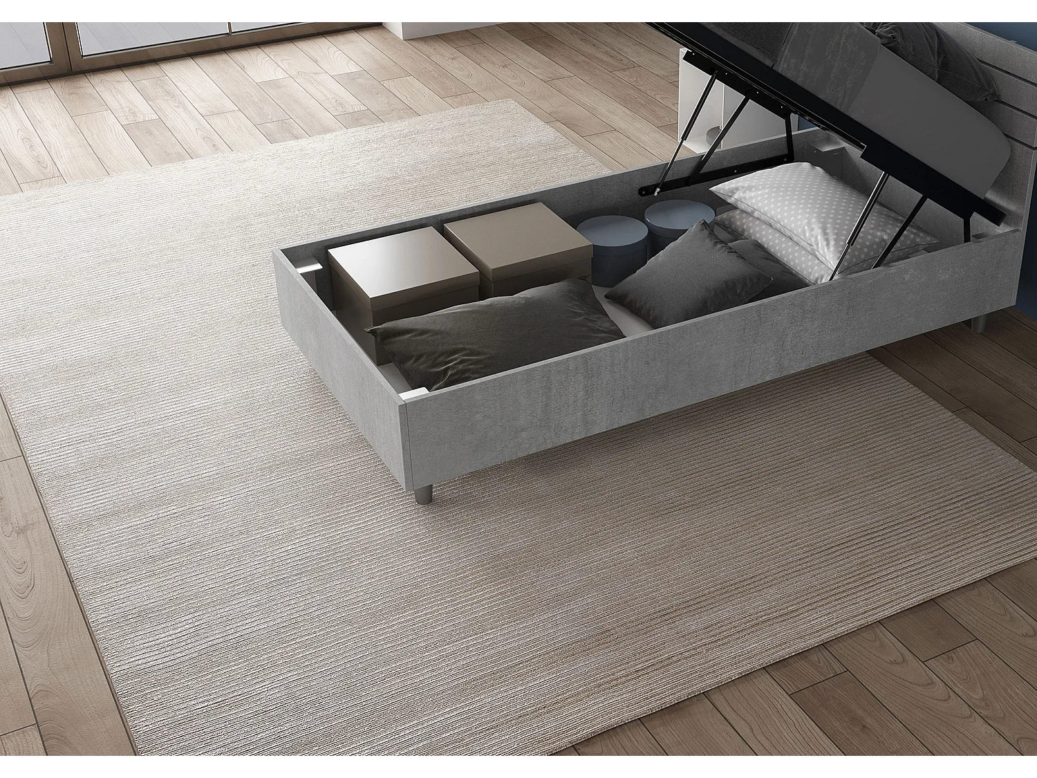 Letto contenitore 80x190 testata dritta cemento Demas