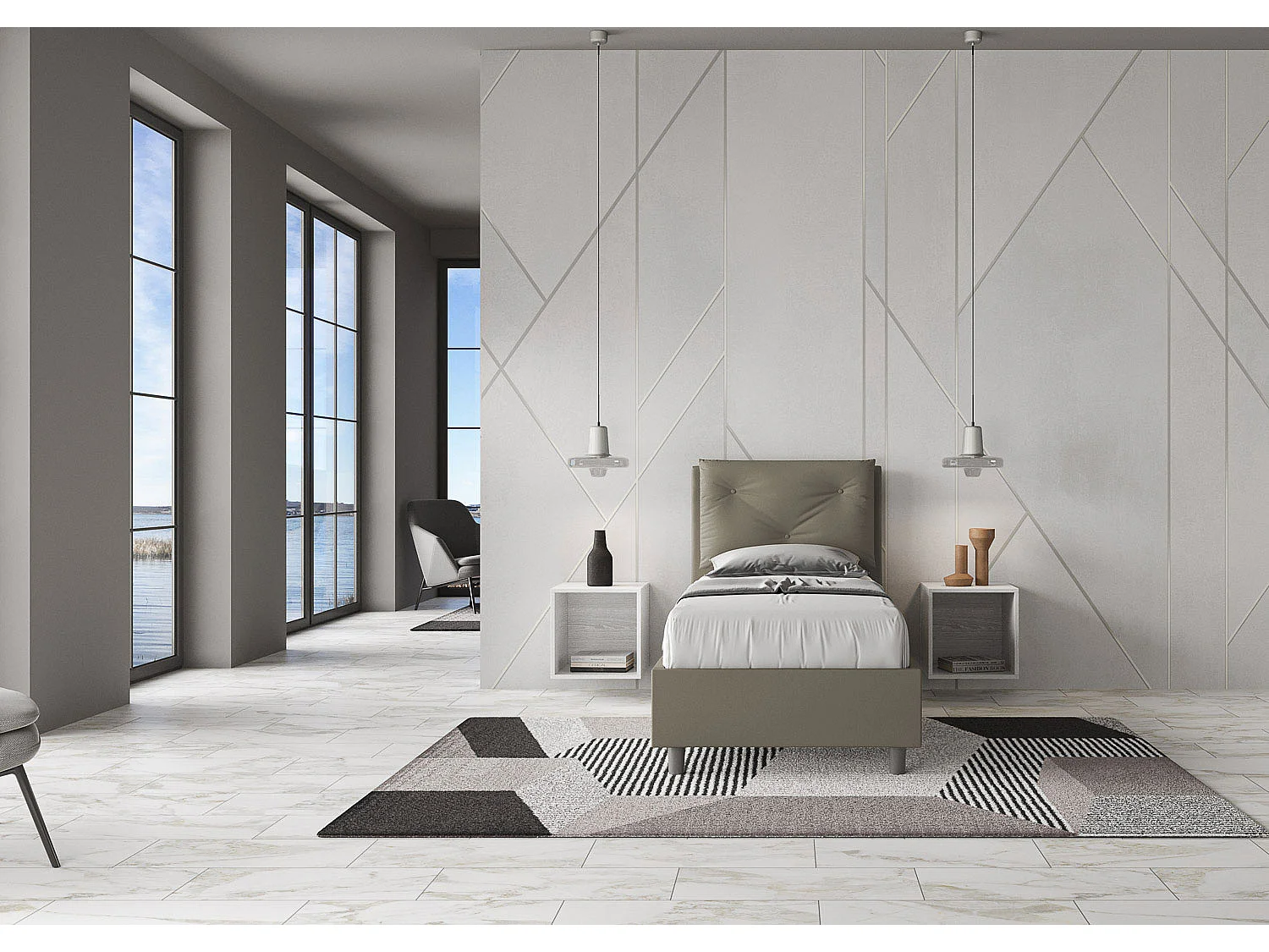 Cama contenedor tapizada 80x190 Appia símil piel capuchino