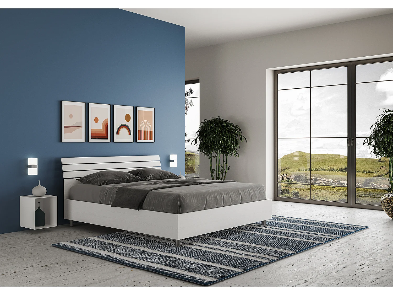 Letto contenitore doppia alzata 160x190 bianco frassino Dora